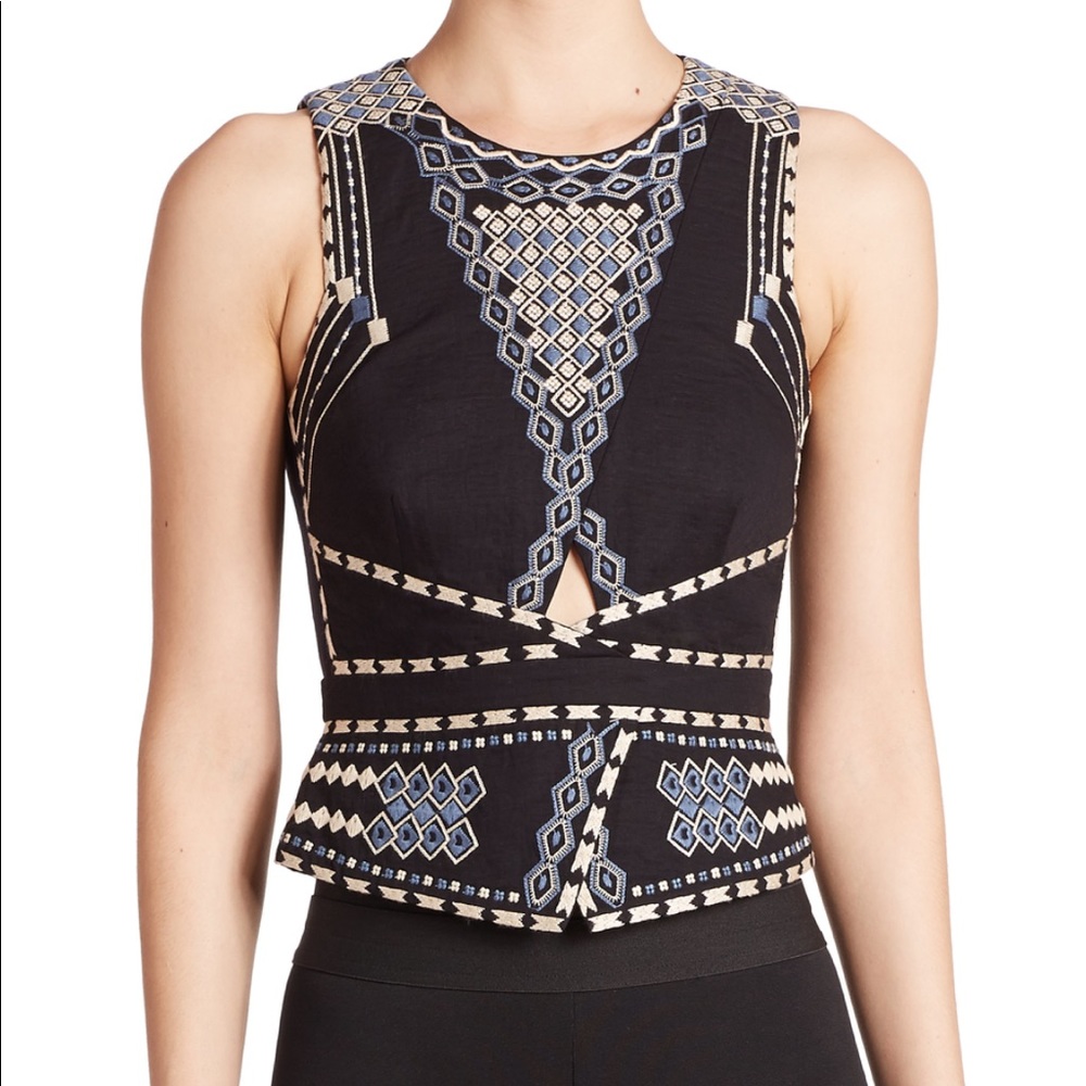 BCBG MaxAzria Elley Embroidered Cutout Cropped Top